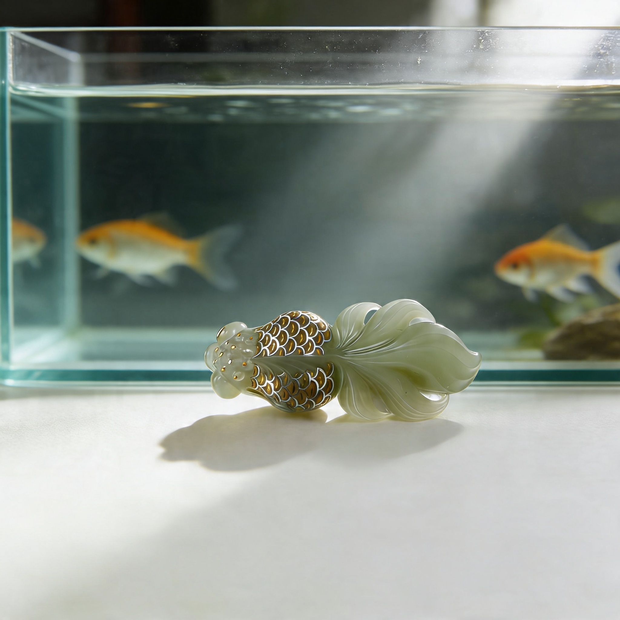 Exquisite Gold-Inlaid Jade Fish Sculpture | Handcrafted Nephrite Pendant for Wealth & Abundance