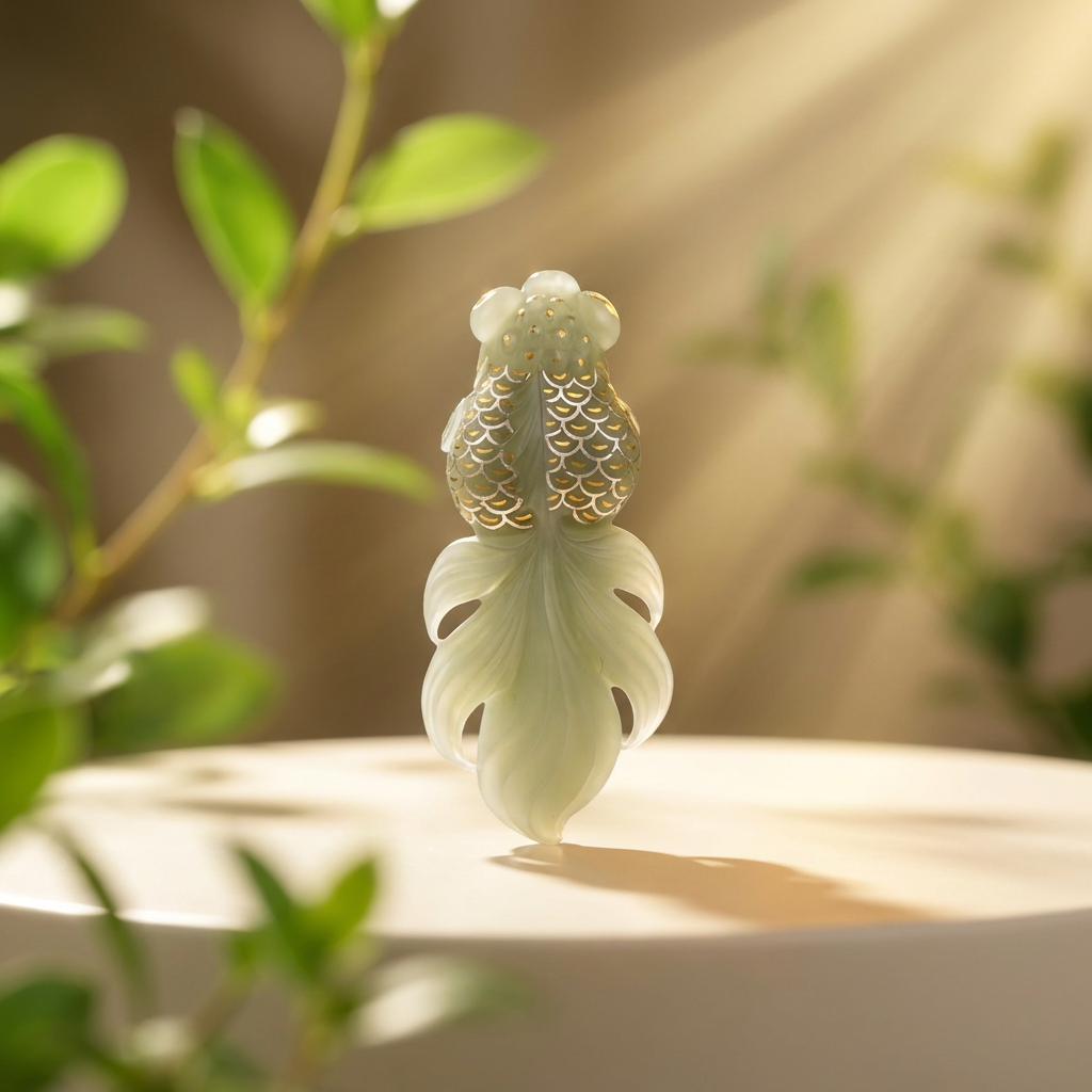 Exquisite Gold-Inlaid Jade Fish Sculpture | Handcrafted Nephrite Pendant for Wealth & Abundance