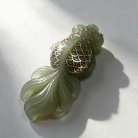 Exquisite Gold-Inlaid Jade Fish Sculpture | Handcrafted Nephrite Pendant for Wealth & Abundance