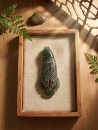 Hetian jade carving: Carp Leaping over the Dragon Gate – May You Have Abundance Every Year