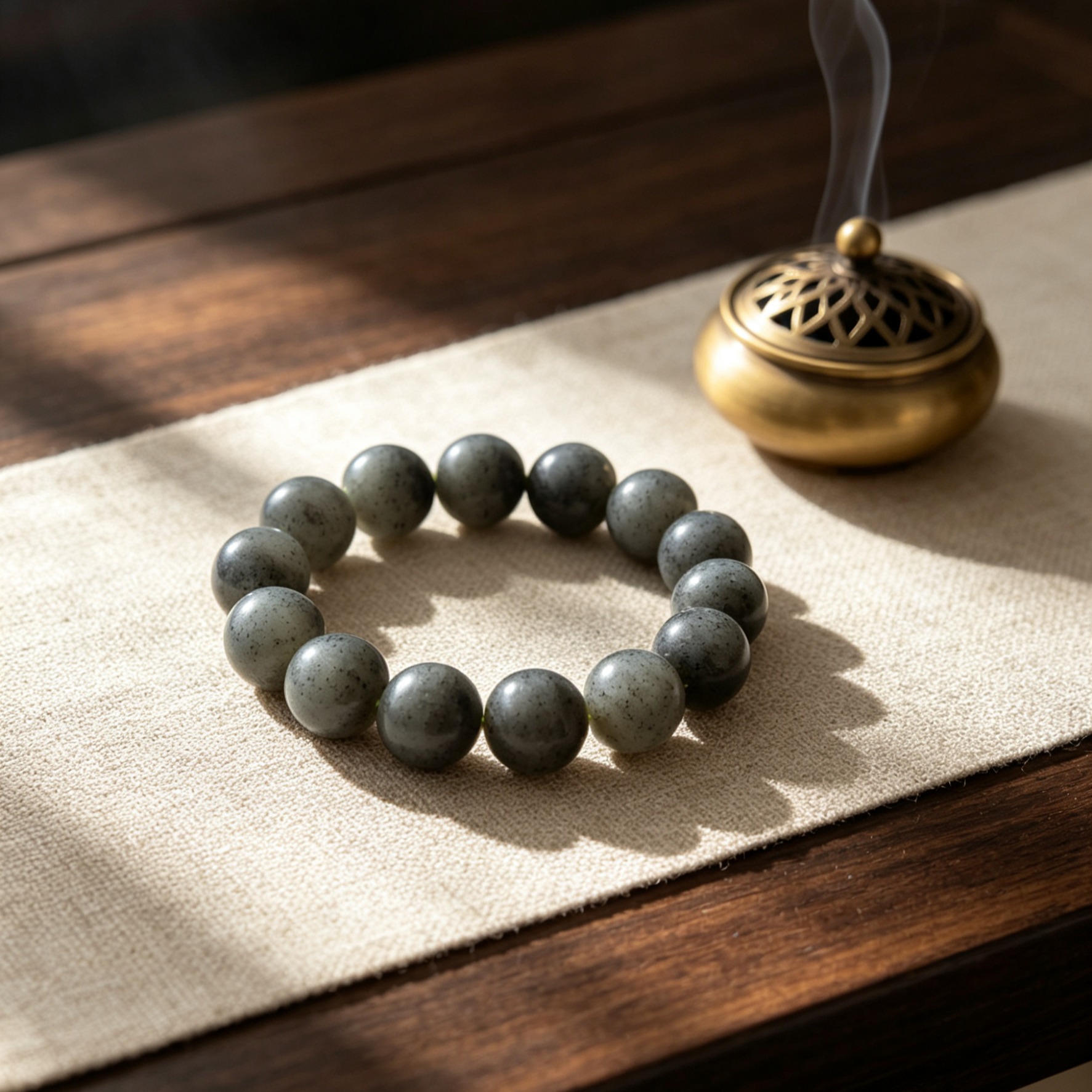Hetian jade smoky purple bracelet with large beads