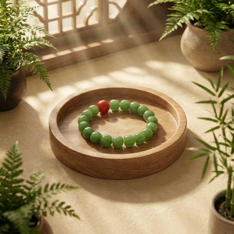 Designer bracelet of natural Hetian jade and Nanhong
