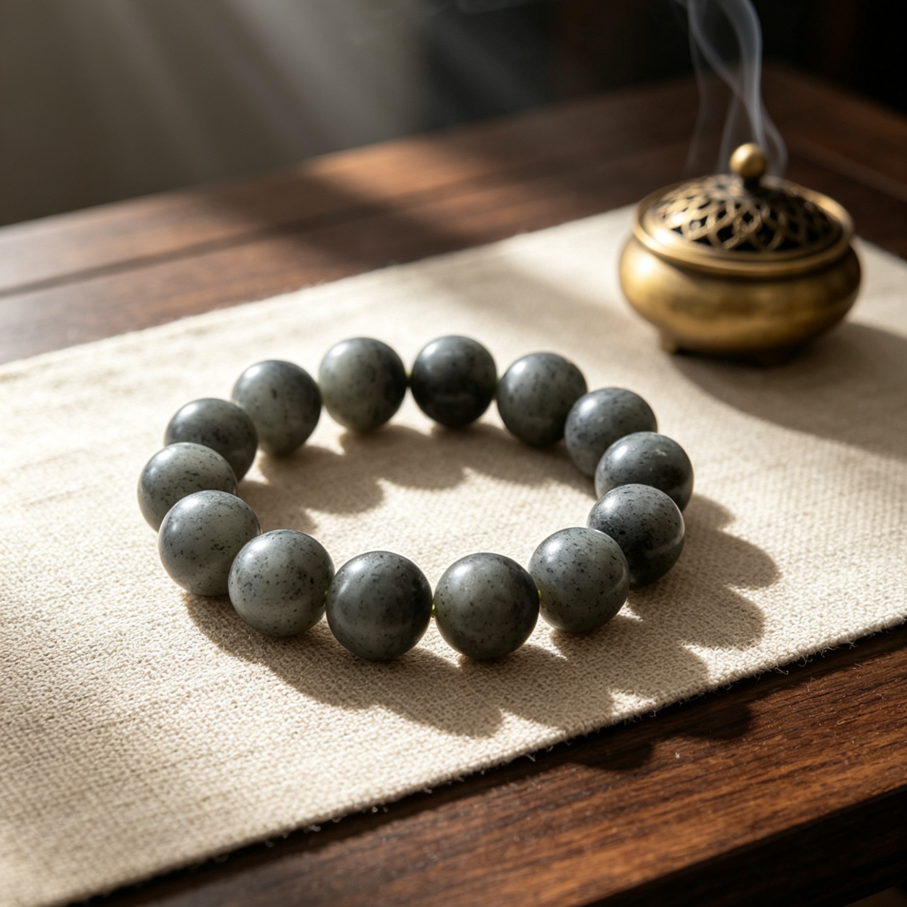 Hetian jade smoky purple bracelet with large beads