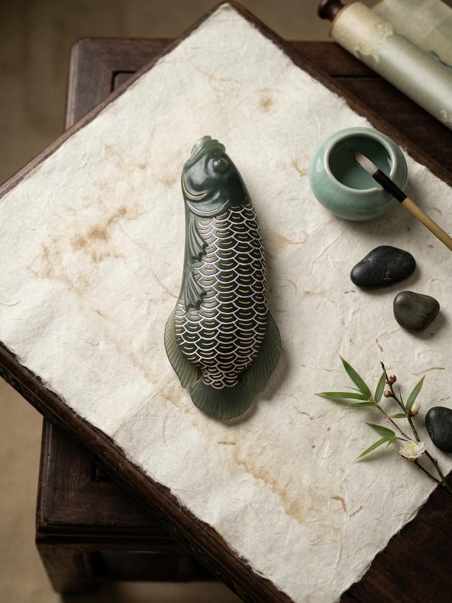 Hetian jade carving: Carp Leaping over the Dragon Gate – May You Have Abundance Every Year