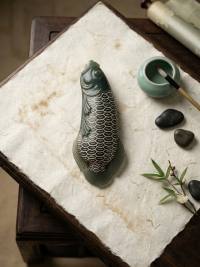 Hetian jade carving: Carp Leaping over the Dragon Gate – May You Have Abundance Every Year