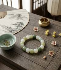 Natural Hetian Jade Barrel Bead Bracelet