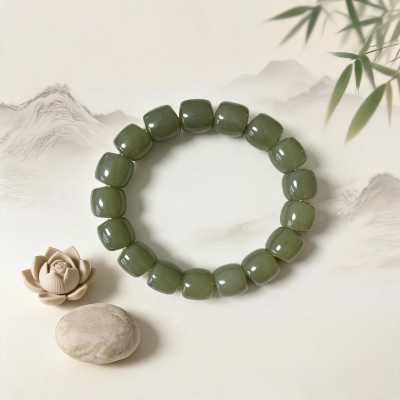 Natural Hetian Jade Barrel Bead Bracelet